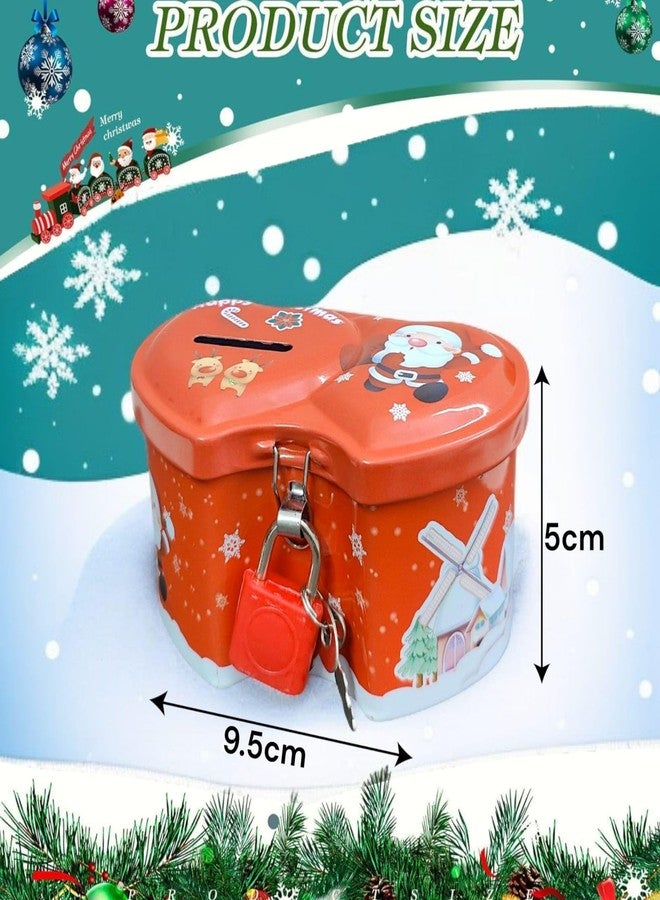 AMYCAUR Merry Christmas Small Metal Piggy Bank for Kids Mini Tin Money Box for Girls, Secret Santa Gift for Kids Rndom Color, Cute Santa Gift Set Savings Box, Christmas Home Décor (2 Pcs) - Image 2